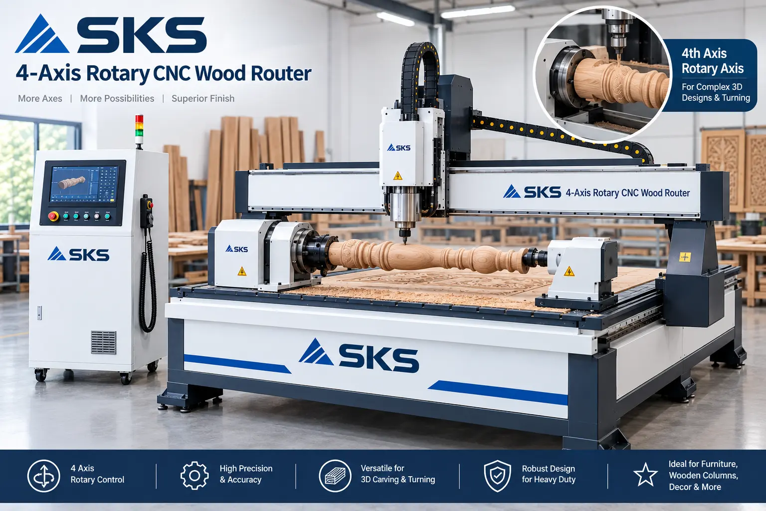 SKS 4-Axis Rotary CNC Wood Router